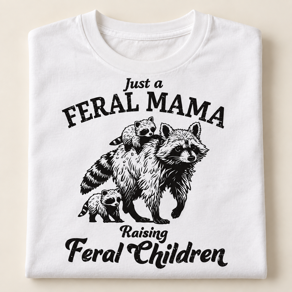 Feral Mama product mockup on an ivory background