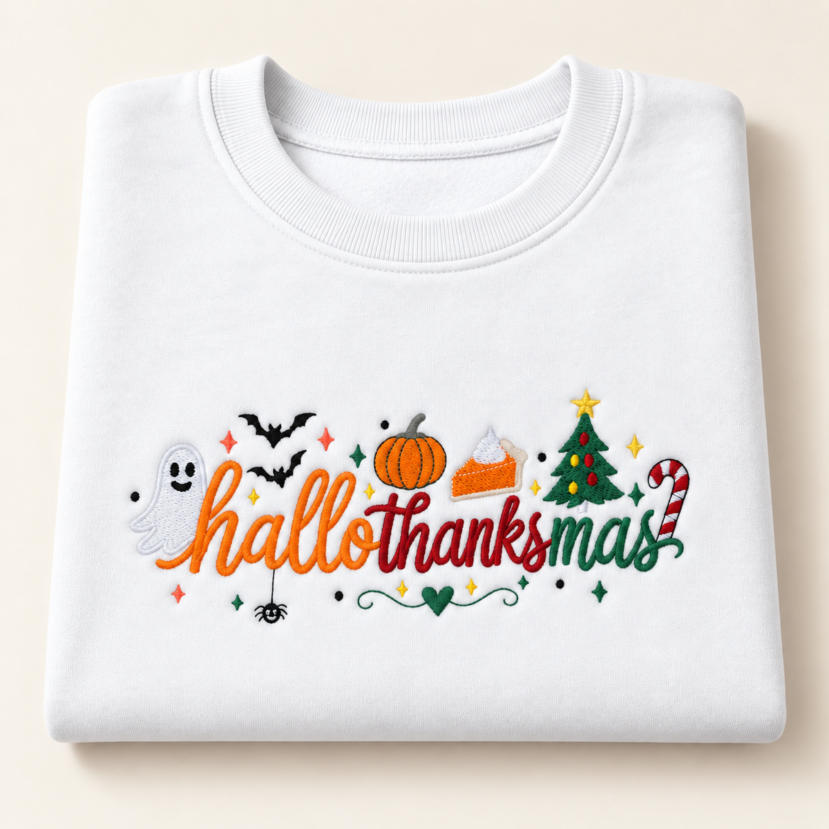 White Hallothanksmas embroidered crewneck colour preview