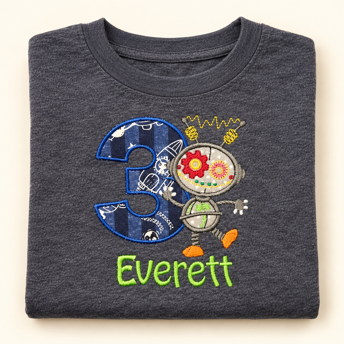 Short sleeve birthday shirt product example on an ivory background
