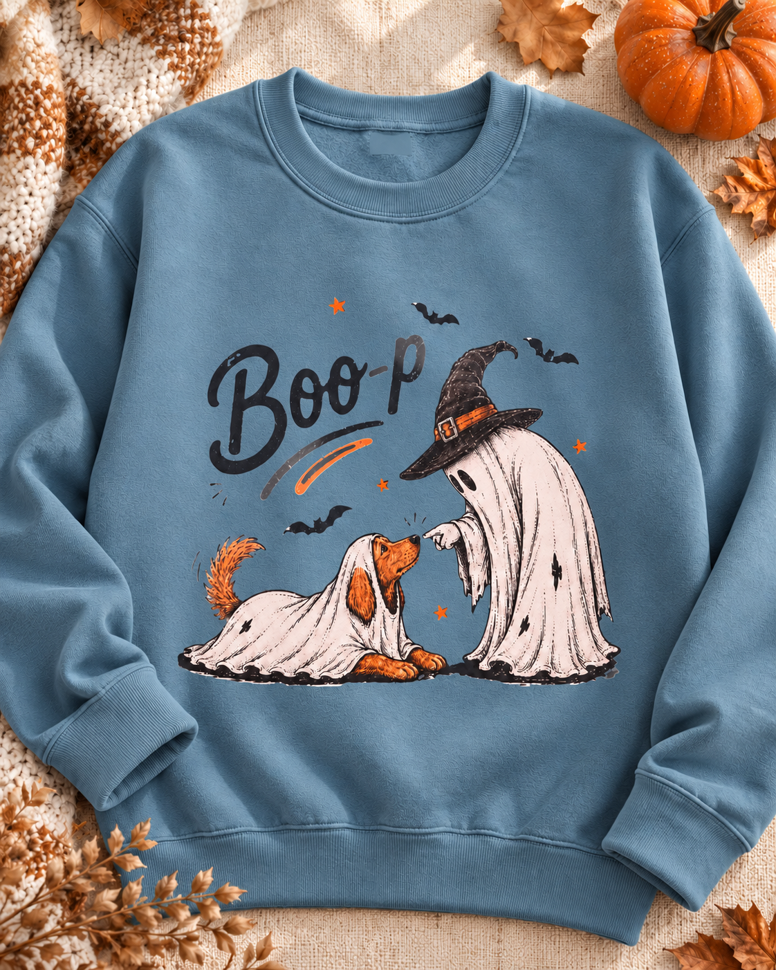 Blue Agave Boo-p ghost and dog DTF crewneck