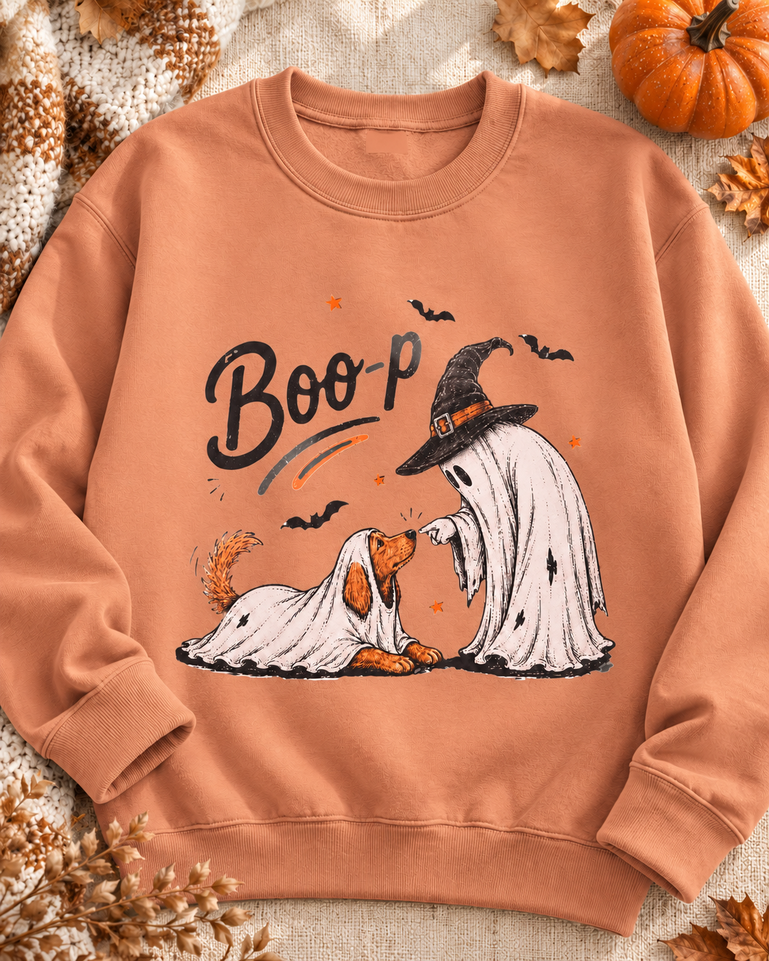Terracotta Boo-p ghost and dog DTF crewneck