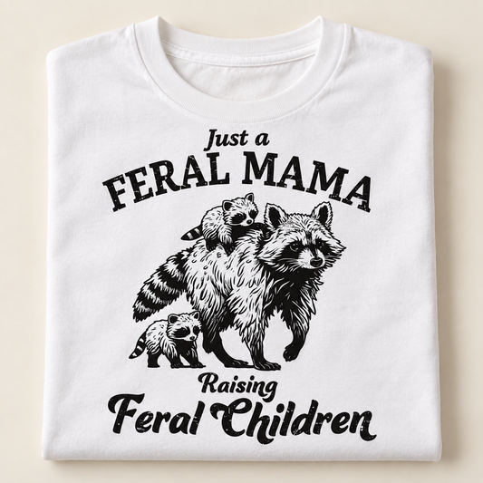Feral Mama product mockup on an ivory background