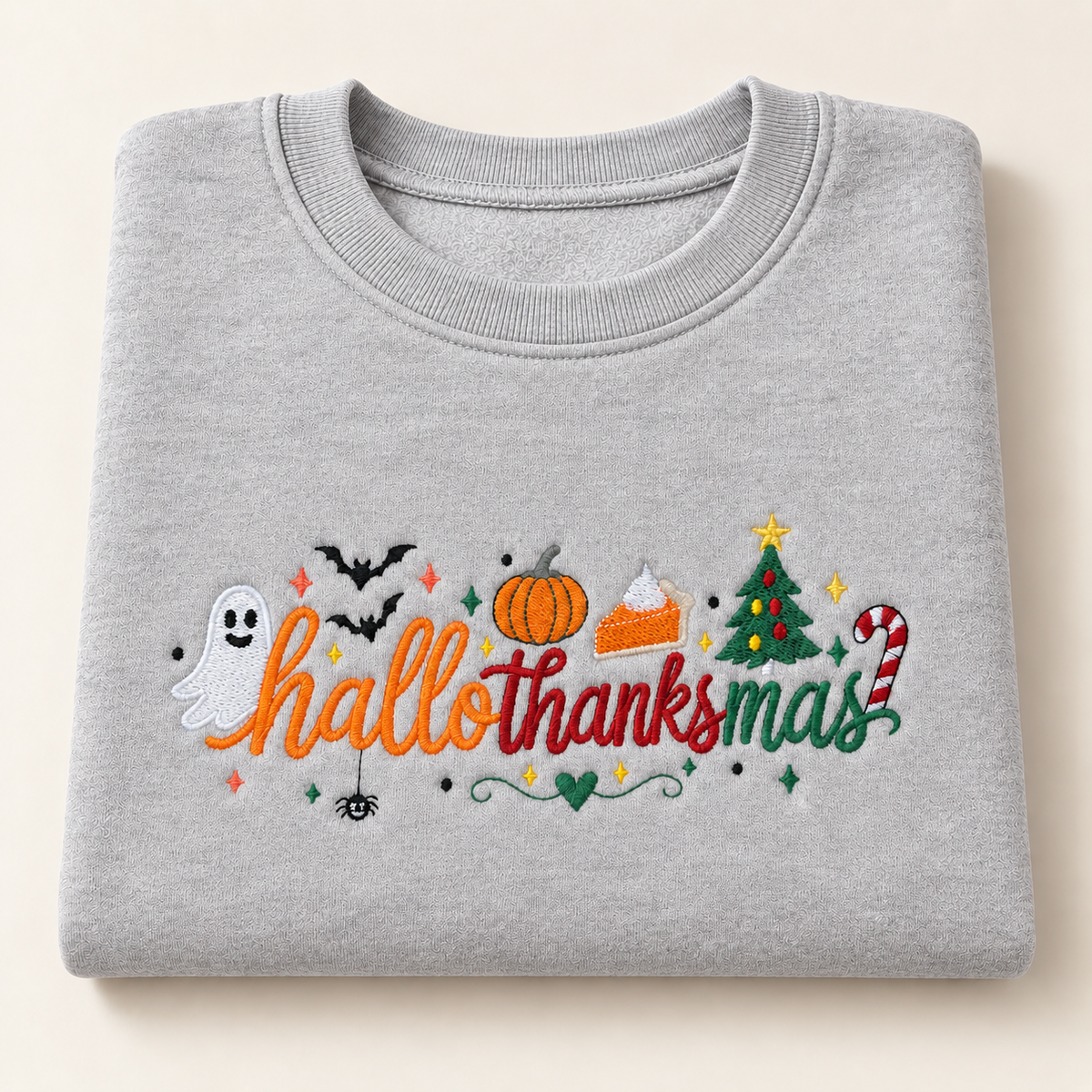 Athletic Grey Heather Hallothanksmas embroidered crewneck colour preview