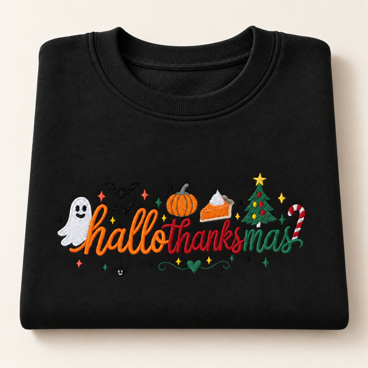 Black Hallothanksmas embroidered crewneck colour preview