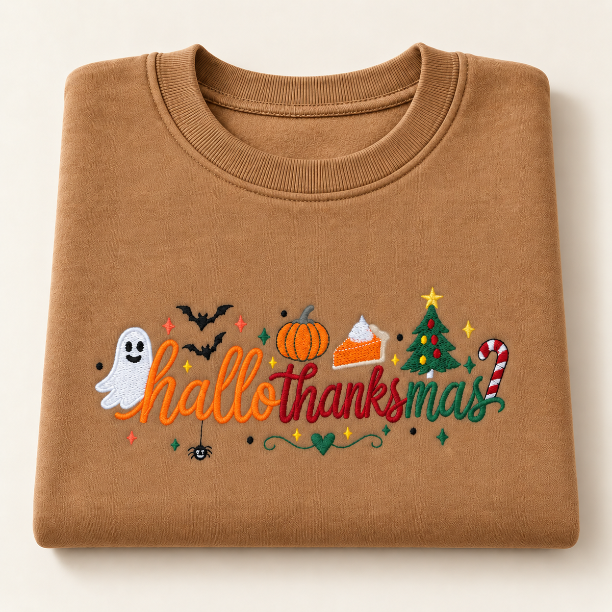 Caramel Hallothanksmas embroidered crewneck colour preview