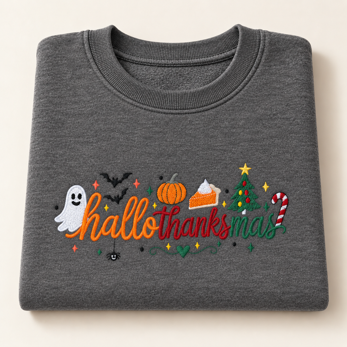 Charcoal Heather Hallothanksmas embroidered crewneck colour preview