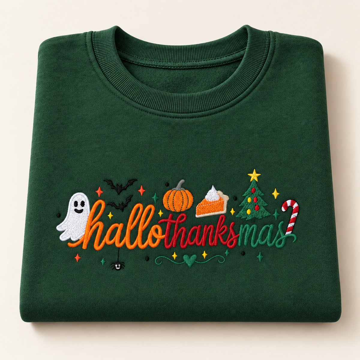 Forest Green Hallothanksmas embroidered crewneck colour preview