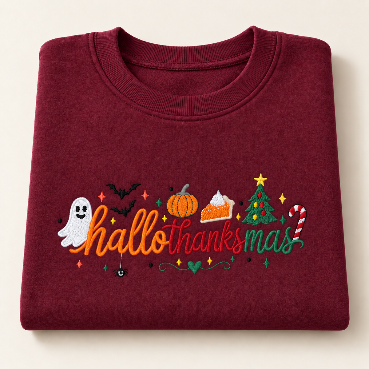 Maroon Hallothanksmas embroidered crewneck colour preview