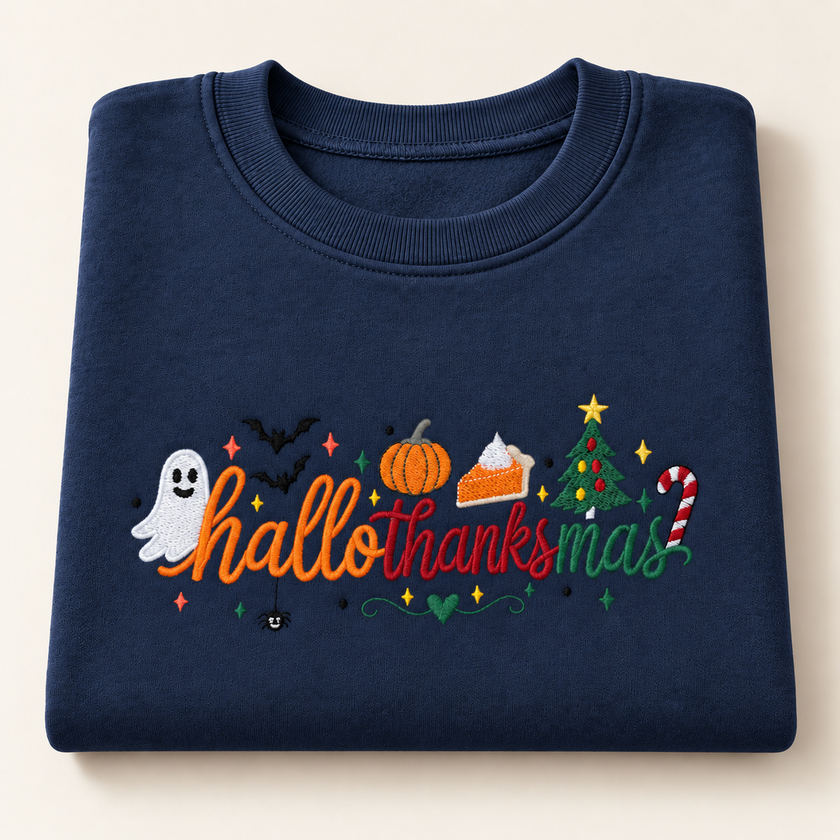 Navy Hallothanksmas embroidered crewneck colour preview