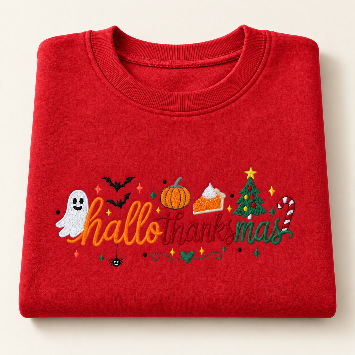 Red Hallothanksmas embroidered crewneck colour preview