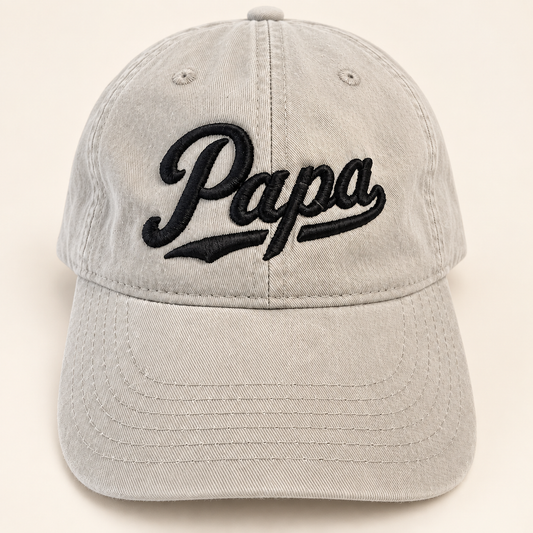 Light neutral cap with black Papa 3D puff embroidery